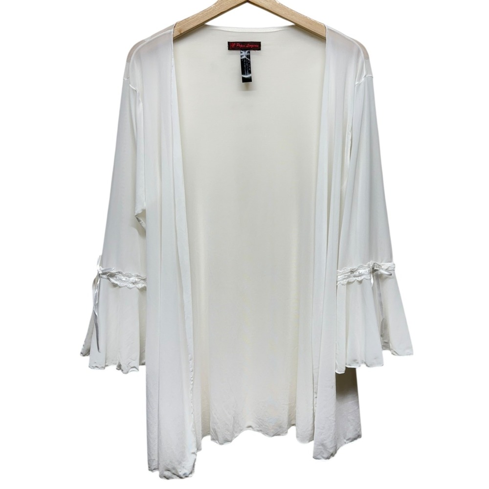 Popsi Lingerie Sheer Robe One Sz White Bell Sleeve Lace Cover Up Bridal Coquette